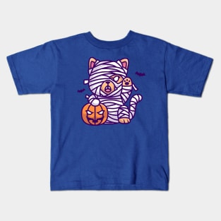 Cute Dog Mummy Holding Pumpkin Cartoon Kids T-Shirt